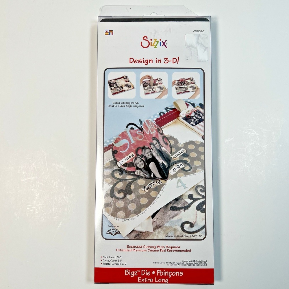 Sizzix Bigz XL Extra Long Cutting Die 3-D Heart Card Pop Up Love Family 656026